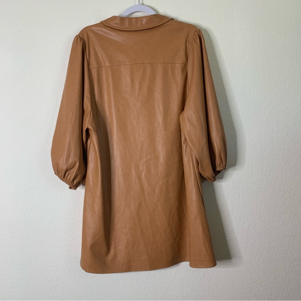 Dolce Cabo Classic Faux Leather Dress with Puff Sleeves camel brown XL NWT - Picture 11 of 11
